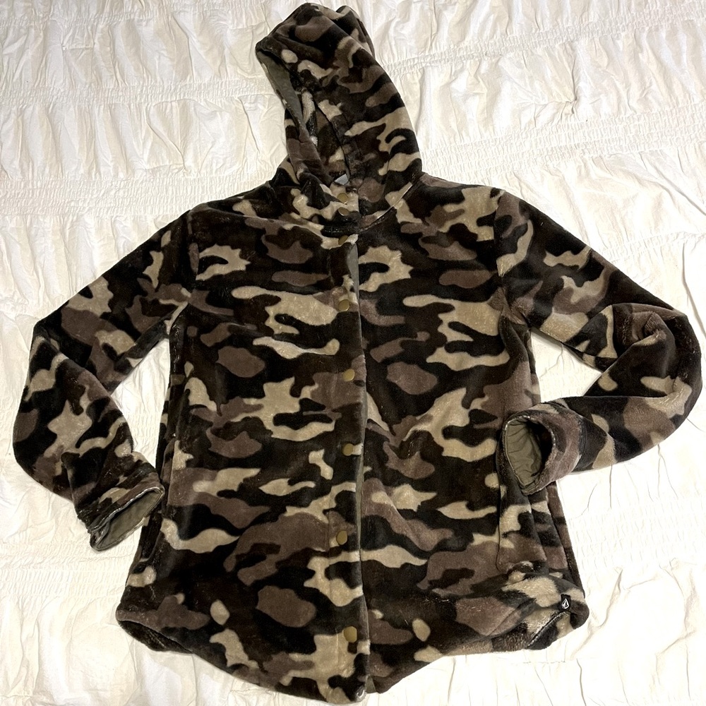 Volcom Camo Fleece Hoodie Shacket Size XS